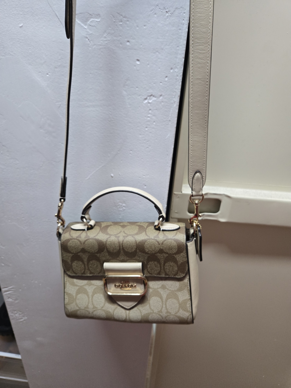 Coach Signature Canvas Small Top Handle Crossbody - Beige/Chalk